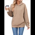thumbnail image 2 of Sudadera con Capucha para Mujer, Informal, de Larga, con Cordón Ajustable, Estilo Waffle, Holgada, con Bolsillo. Caqui L, 2 of 10
