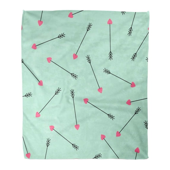 SIDONKU Flannel Throw Blanket Red Cupid Arrows on Mint Green Cute for Valentine Soft for Bed Sofa and Couch 50x60 Inches