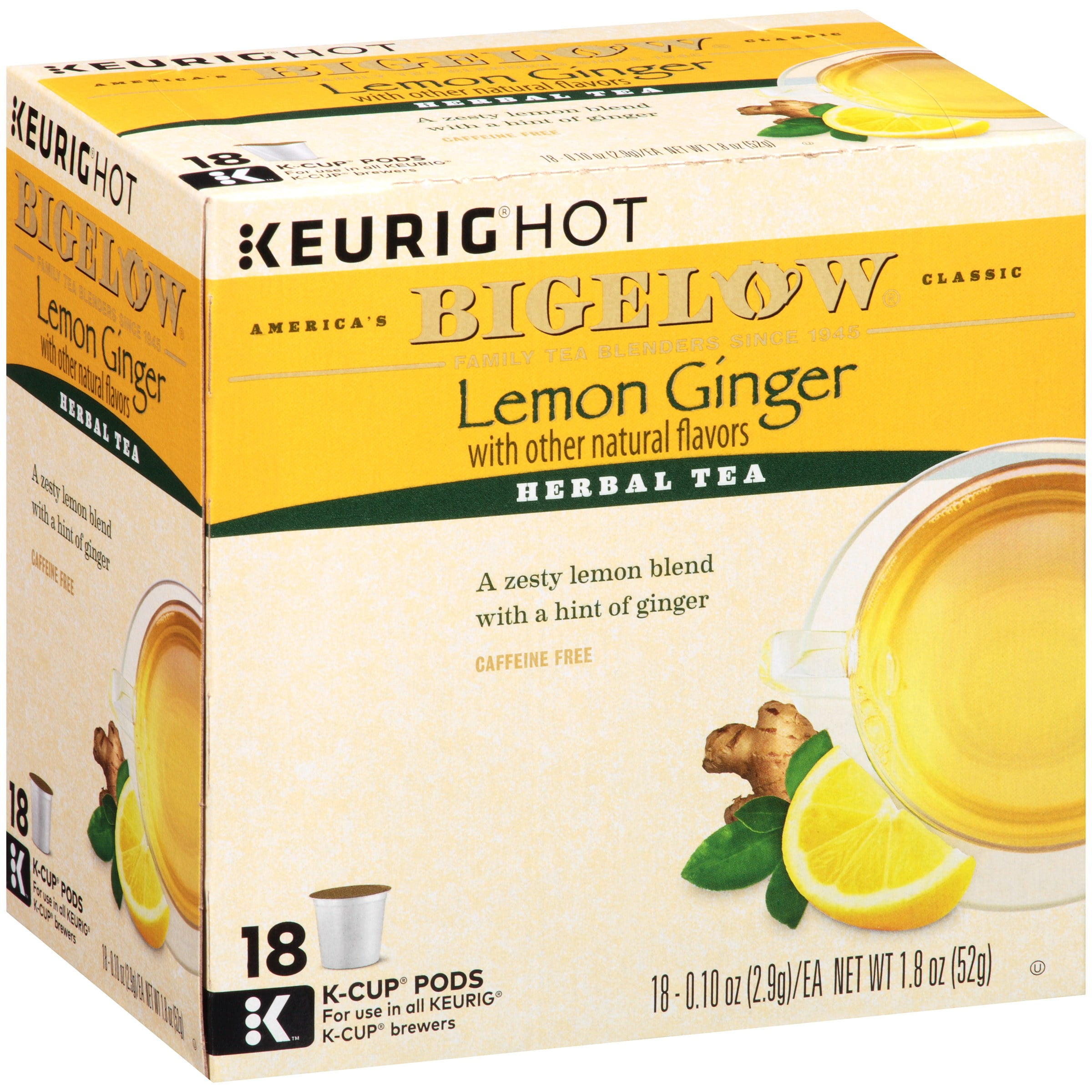 Bigelow Herbal Tea, Lemon Ginger, Keurig K-Cup Tea Pods, 18 Count ...