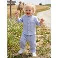 thumbnail image 6 of Cenuakty Toddler Boys Clothing Set Cotton Linen Solid Color Long Sleeve Button Down Tops with Elastic Pants 2 Pcs Outfits, 6 of 9