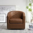thumbnail image 4 of 29" Wide Tufted Faux Leather Swivel Barrel Chair, PU Leather Modern Upholstered Accent Chairs with Nailhead Trim, Small Armchair for Living Room Bedroom, Brown, 4 of 13