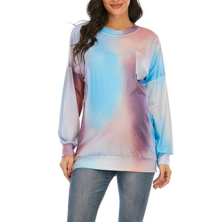 

Pregnancy Clothes Valentine s Day Deals Clearance Cotton Crewneck Long Sleeve Gradient Color Maternity Pocket Tie-Dye Home Top