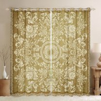 jejeloiu Vintage Victorian Pattern Black Out Curtains,Retro Damask Flower Curtains Pack of 2 (42x63 Each),Yellow White Bedroom Curtains For Girls Kids,Microfiber Bedroom Decor