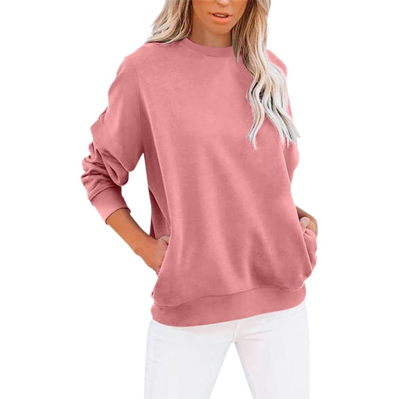 Essentials Women's Sweatshirts Solid Color Basic Casual Long Sleeve with Pocket Pullover Hoodies Tops Pink
