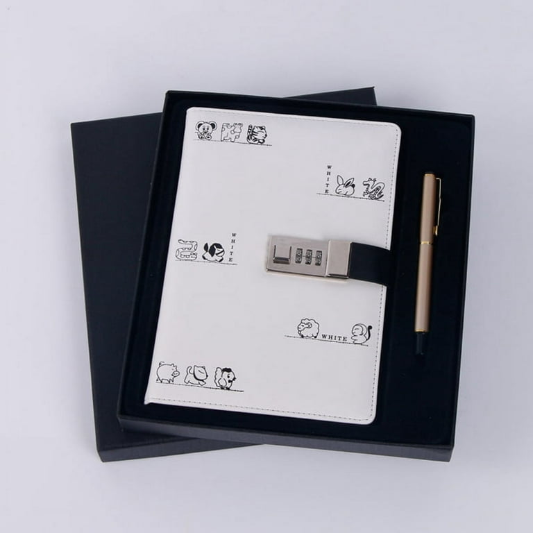 White A5 Diary with Lock Planner Refill Journal Agenda Agenda Password Book  