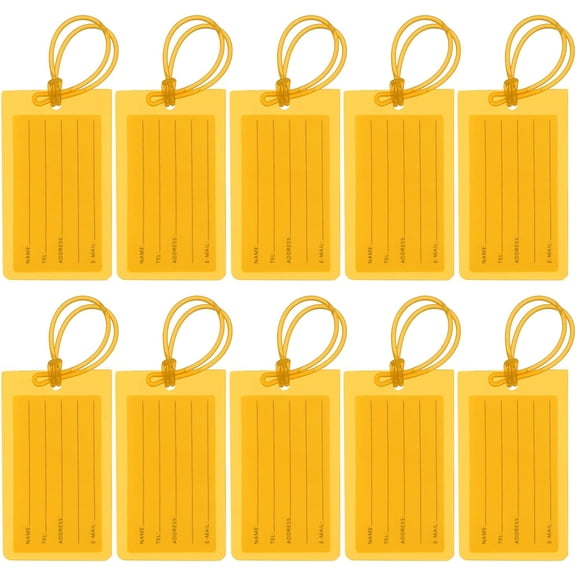 Luggage Tags, 10 Pcs Flexible PVC Travel Bag Name ID Identifier Label Tags Essentials for Suitcases Bags Baggage Handbags, Yellow