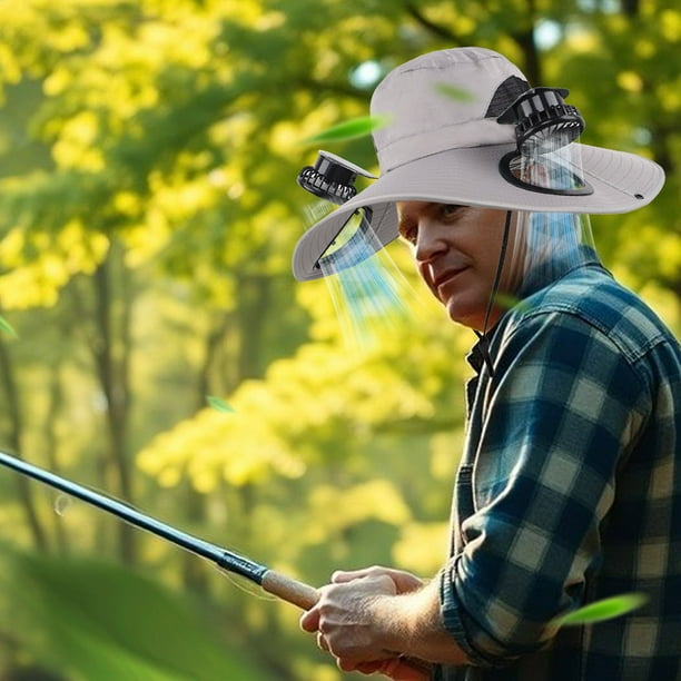 LBHGRMF Sombrero De Pesca Con Ventilador Solar De Ala Ancha, Carga Solar Y USB, Sombrero De Ventilador Solar Con Ventilador Integrado (caqui, Tamaño