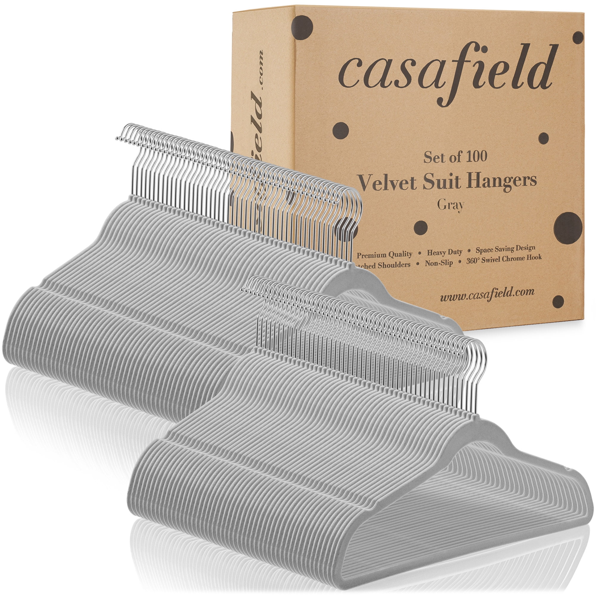Casafield 100 Velvet Suit Hangers, Gray - Space Saving, Non-Slip & Swivel Hook