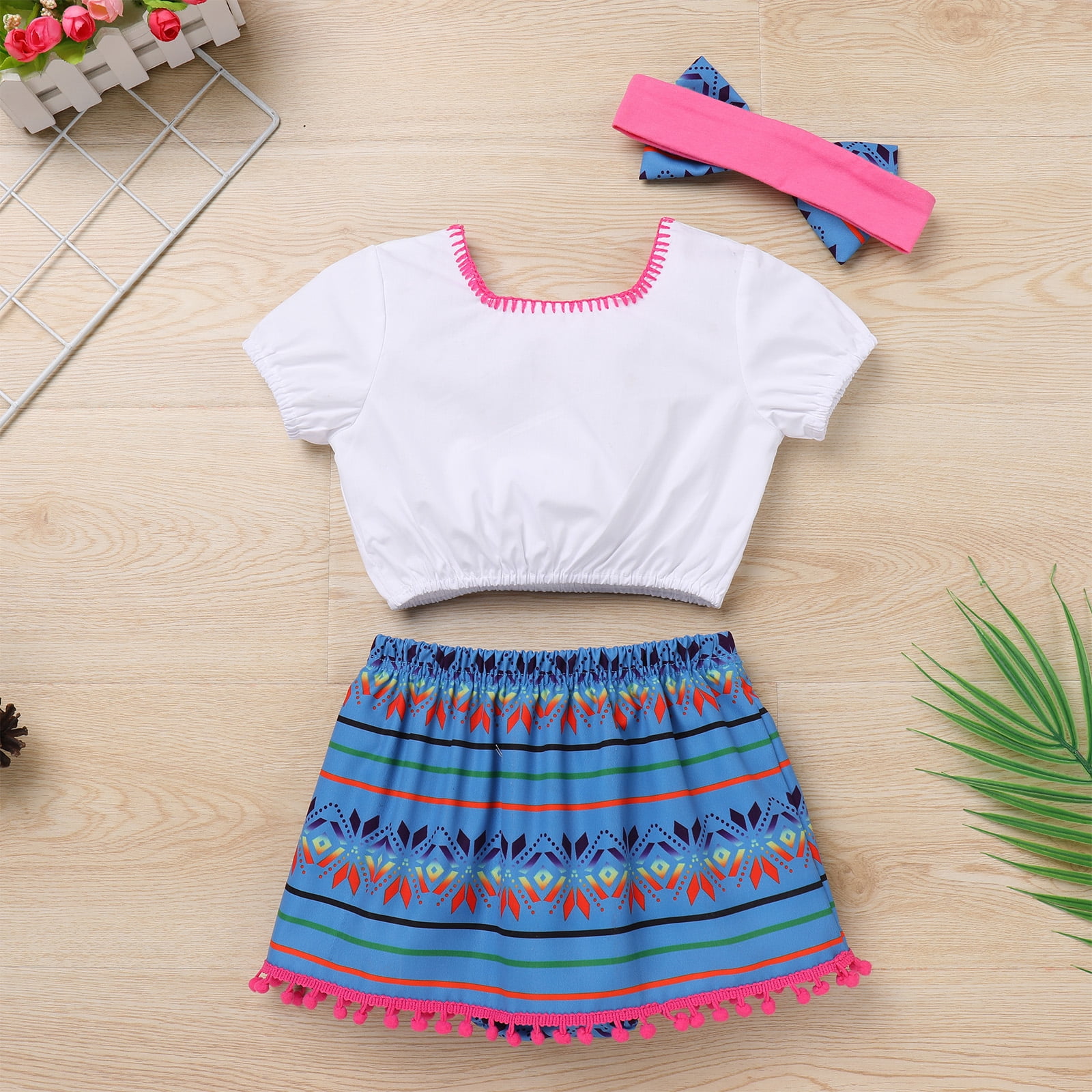 IDOPIP Toddler Baby Girls Mexican Outfit Fiesta Cinco de Mayo Outfit Print Top Skirt Bow Headband