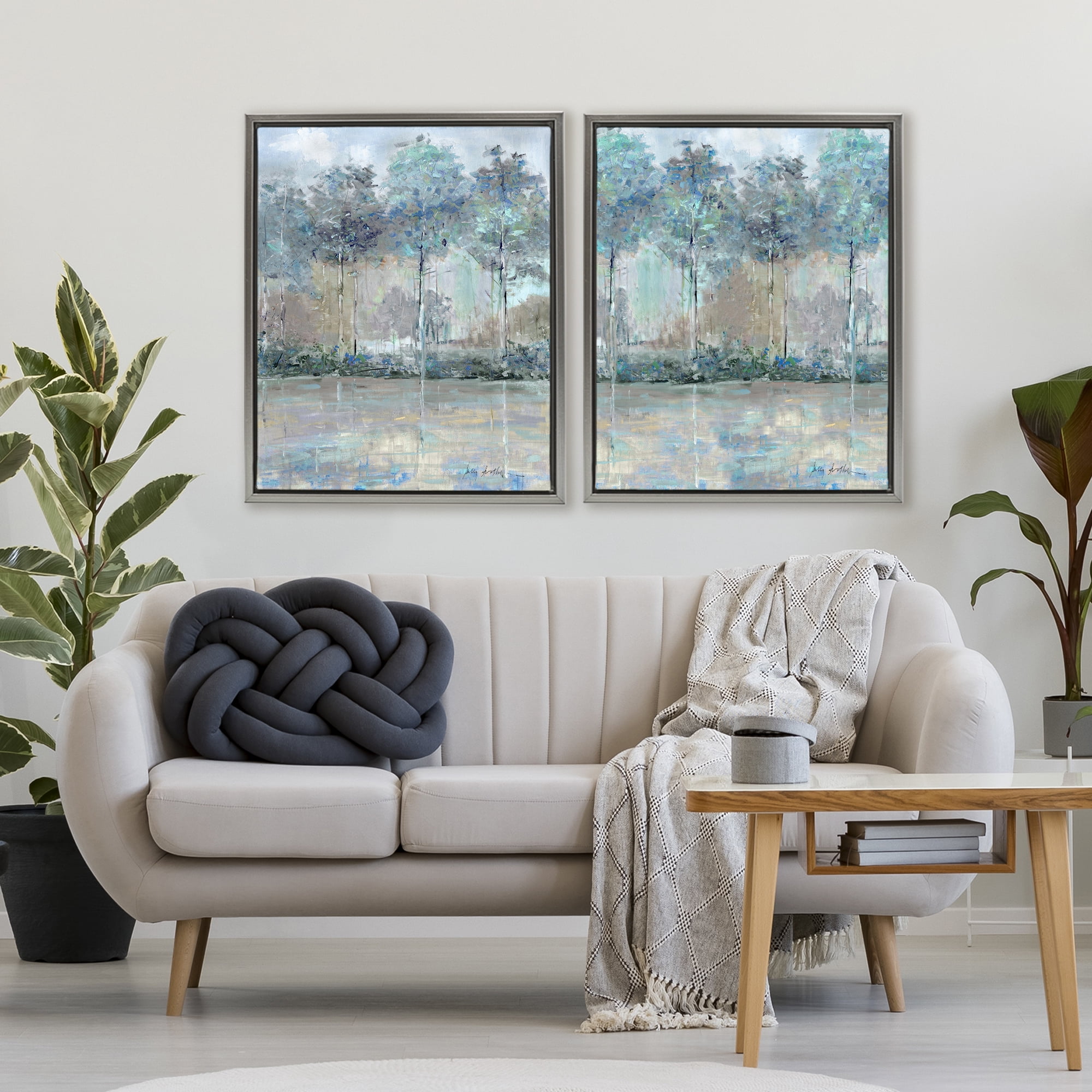 Stupell Industries Subdued Tree Landscape Impression 2 Piece Gray Framed Floater Canvas Set, design by Sally Swatland