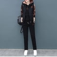 thumbnail image 4 of Women's 3 Piece Outfit Set Vest Hoodie And Long Pants With Letter Print Long Sleeve Hooded Sweatshirt Sleeveless Stand Collar Vest Elastic Waist Long Pants Autumn Winter Fleece, 4 of 5