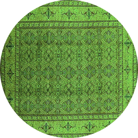 Ahgly Company Indoor Round Oriental Green Industrial Area Rugs, 8' Round