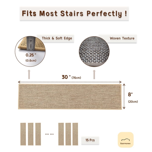Xaarmonex Natural Linen Stair Treads for Wooden Steps, 15 Pcs 8