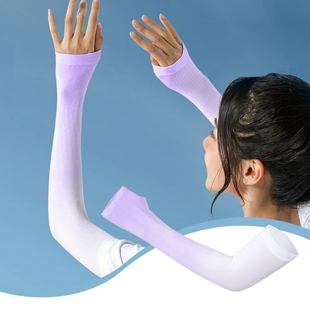 Mangas de brazo de seda Gradient Ice para protección solar - Fundas UV para refrescar la pantalla solar para mujeres y hombres, para conducción al aire libre y viajes, poliéster transpirable, 2 pares