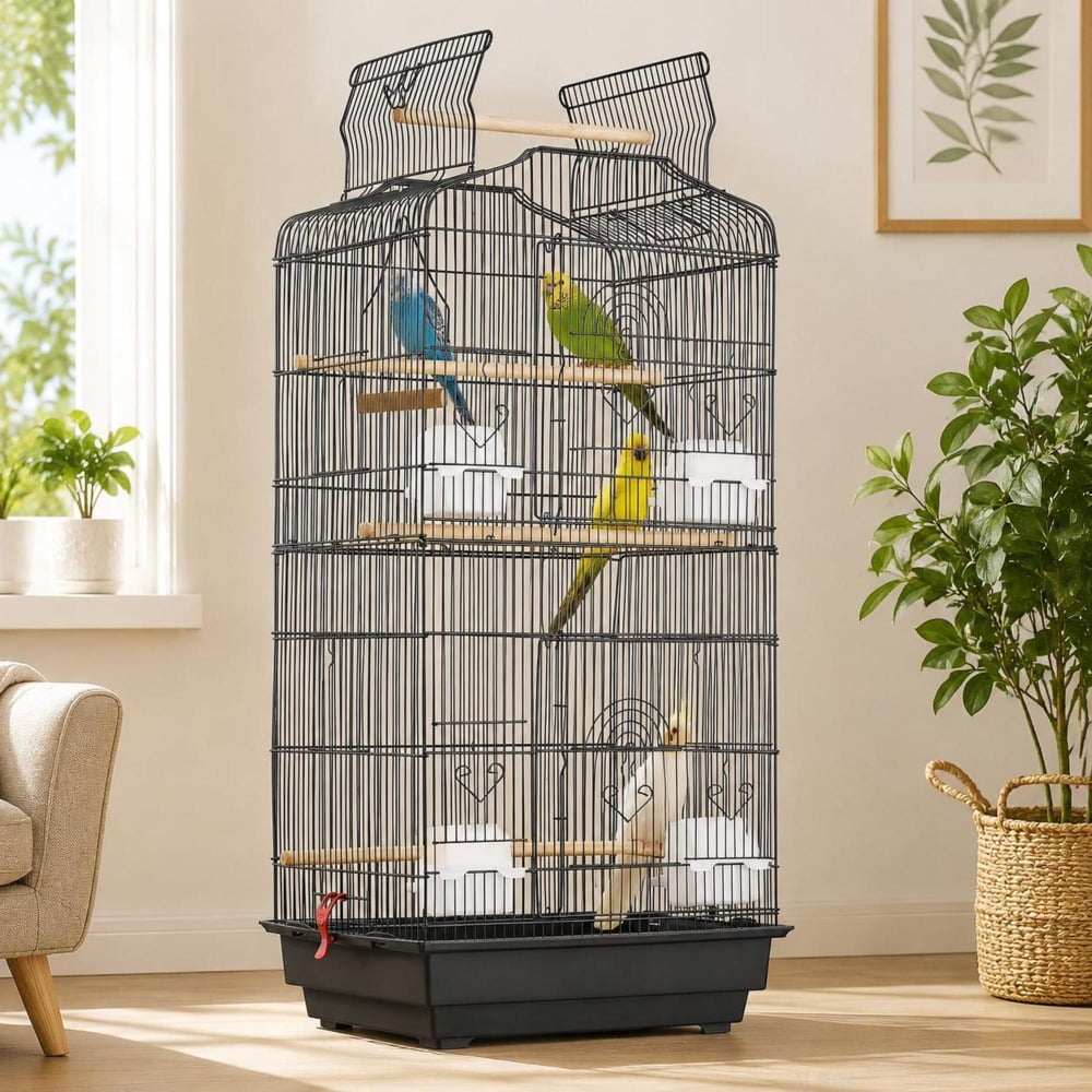 Parrot Bird Cage, 41-Inch Open Top Large Cage, with Swing and Perch, Suitable for Parakeets, Finches, Canaries, Love Birds, Cockatiels