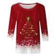 thumbnail image 4 of Womens Christmas Tops Shirts 3/4 Sleeve Daily Print Crewneck Printed Flower Loose Side Split Tunic Holiday Graphic Tees Blouses, 4 of 4