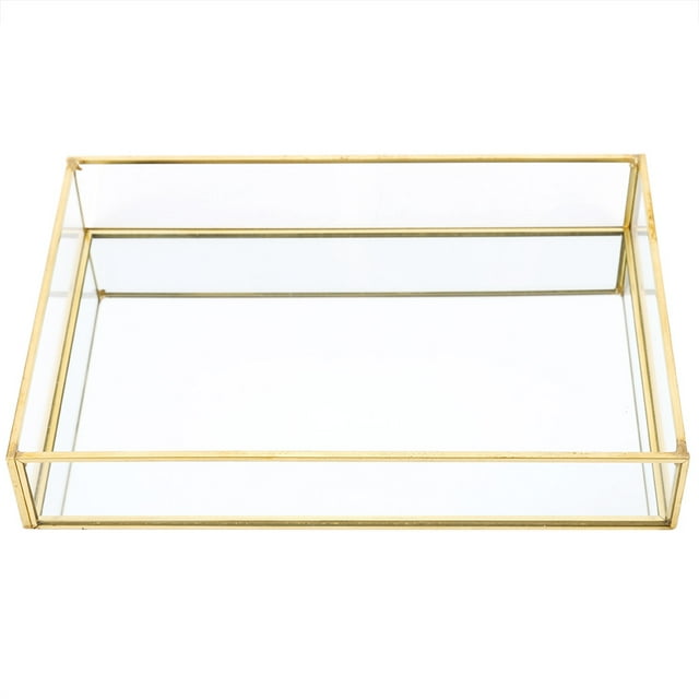 Caja de Almacenamiento de Maquillaje Ticfox Organizador de Vidrio de Metal Vintage Dorado Grande