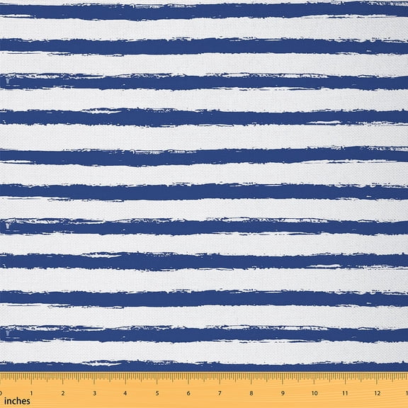 Manfei Blue Stripes Fabric By The Yard 1 Yard for Female Men,Minimalist Geometric Lines Home Decor Fabric By The Yard,Vintage Aesthetic Room Decor Fabric By The Yard,Microfiber Room Decor