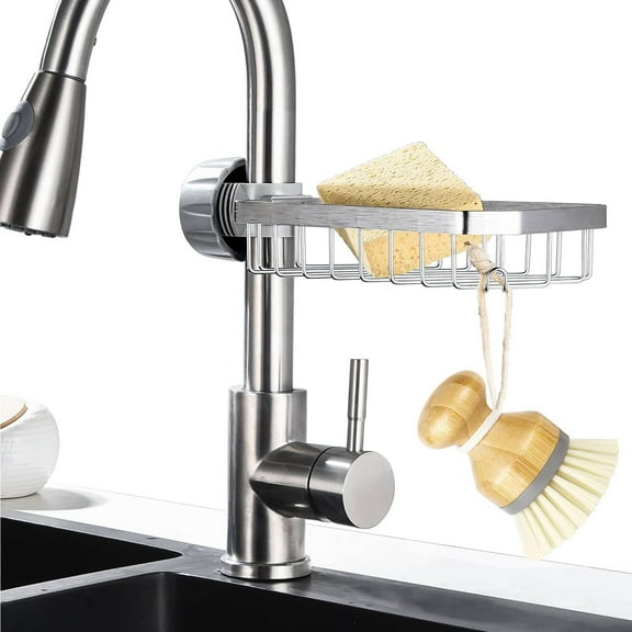 WSBArt Faucet Sponge Holder Kitchen Sink Caddy Organizer, Stainless Steel Detachable Hanging Faucet Drain Rack for Bathroom, Scrubbers, Soap, Silver