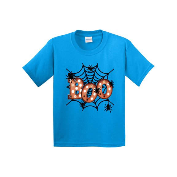 Inktastic Halloween Boo with Spiders in Web Youth T-Shirt