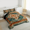 thumbnail image 3 of jejeloiu Ancient Bohemian Flowers Queen Comforter Set,Retro Batik Flowers Bedding Sets,Orange Teal Bedding Comforter Set For Adults,Breathable Home Decor Reversible,3pcs, 3 of 8