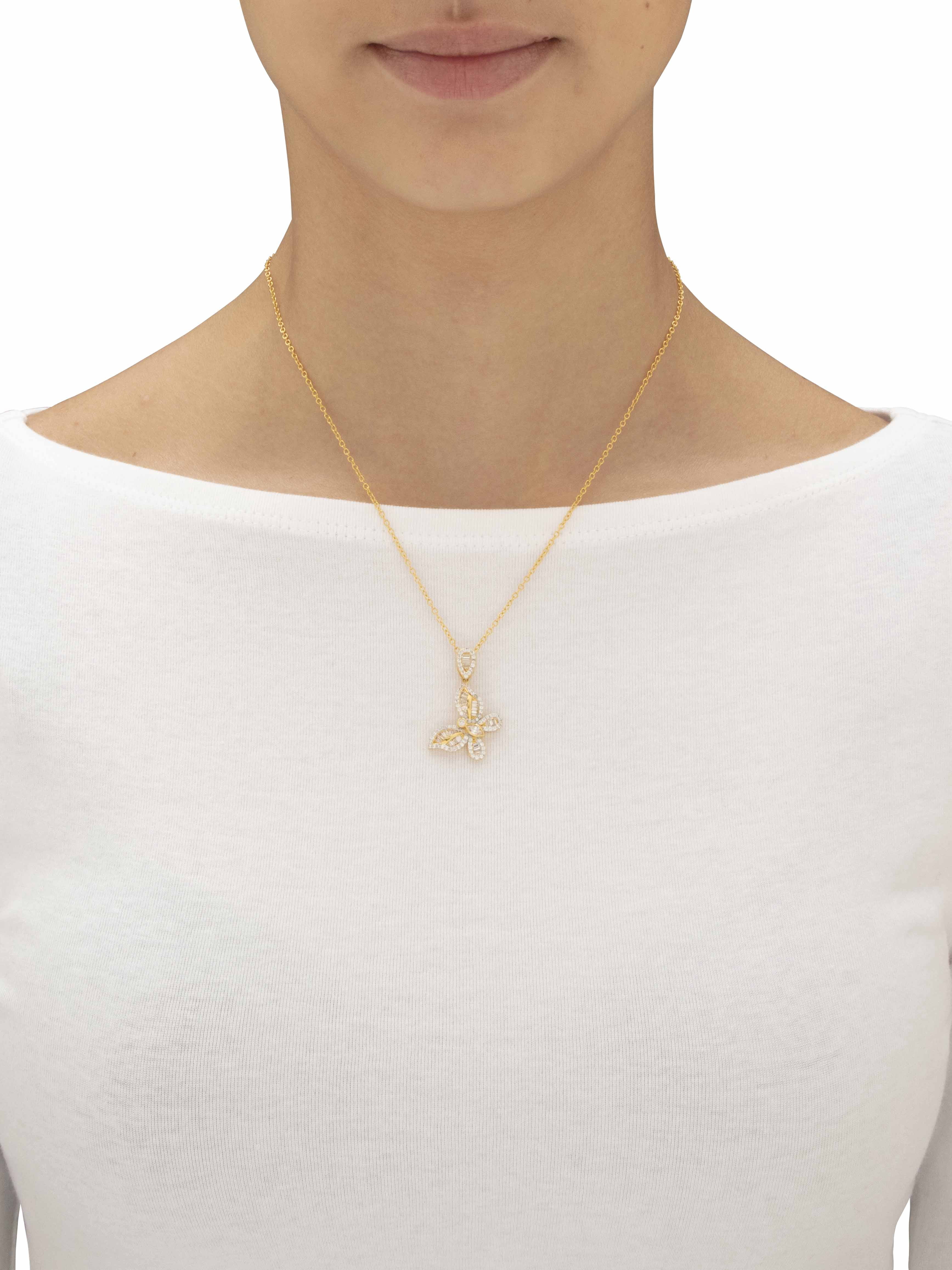 PalmBeach Jewelry Marquise-Cut and Round Cubic Zirconia  Butterfly Pendant Necklace 18"-20", 2.01 TCW Gold-Plated