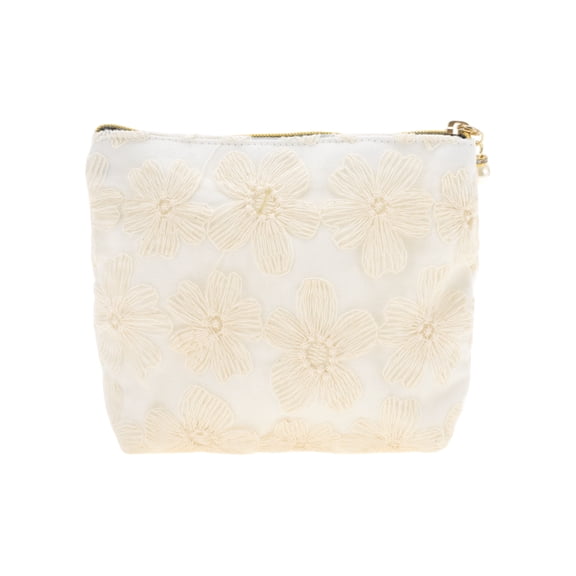 Unique Bargains 1 Pc Beautiful Flower Makeup Bag for Business Travel Beige Cotton
