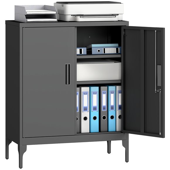 HOMCOM Metal Storage Cabinet with Lock, Steel Garage Cabinet, Black