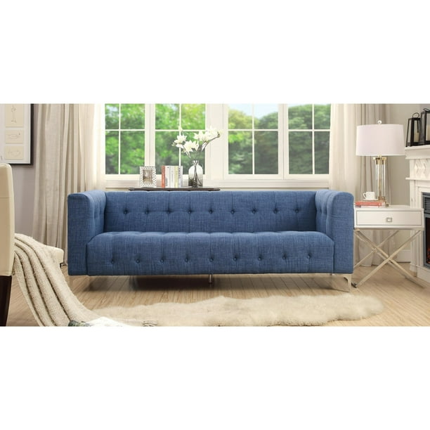 Inspired Home Shelley Linen Sofa Metal Y-Legs Button Tufted Modern And Contemporary, Navy - Walmart.com - Walmart.com