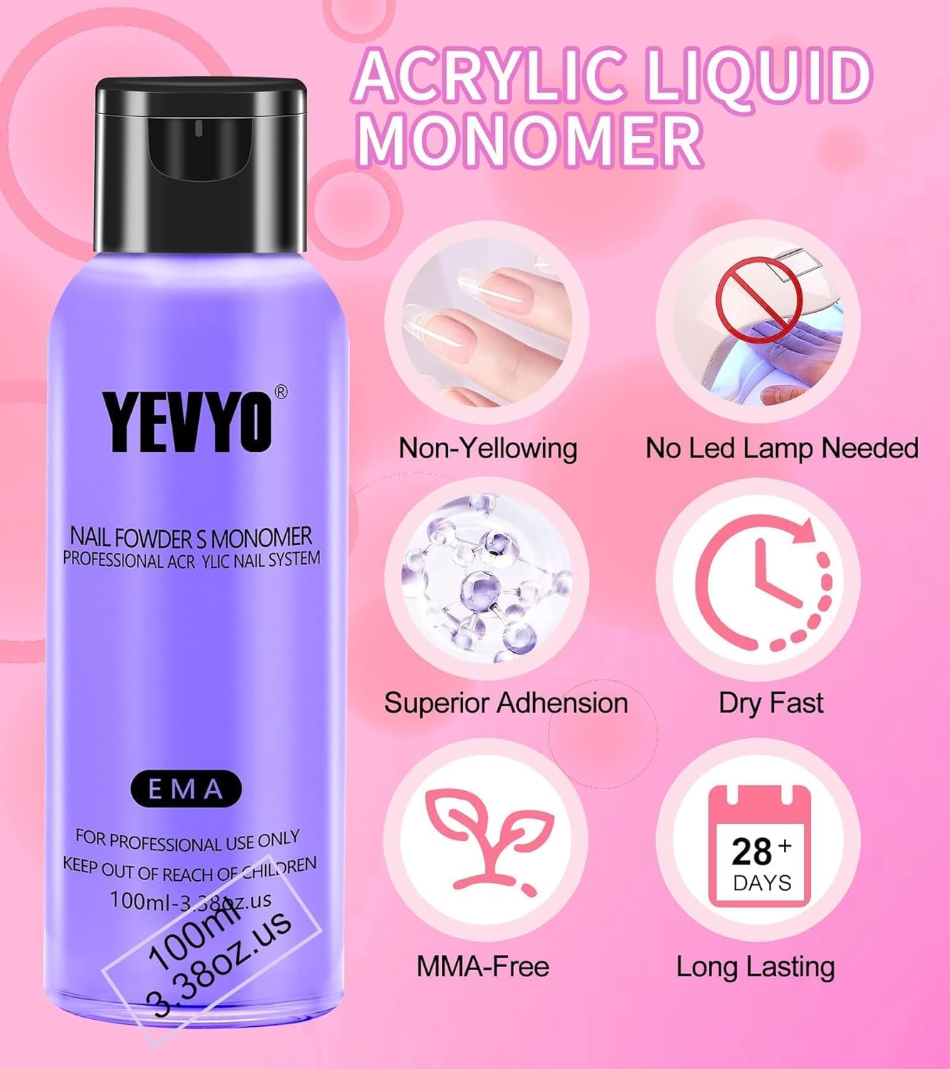 YEVYO Acrylic Nail Kit, Nail Kit for Beginners with Everything, 24 Colors Glitter Acrylic Powder and Liquid Monomer Set, 200 Pcs Nail Tips, 3 Pcs Acrylic Nail Brush for Home DIY Extension Nail Salon