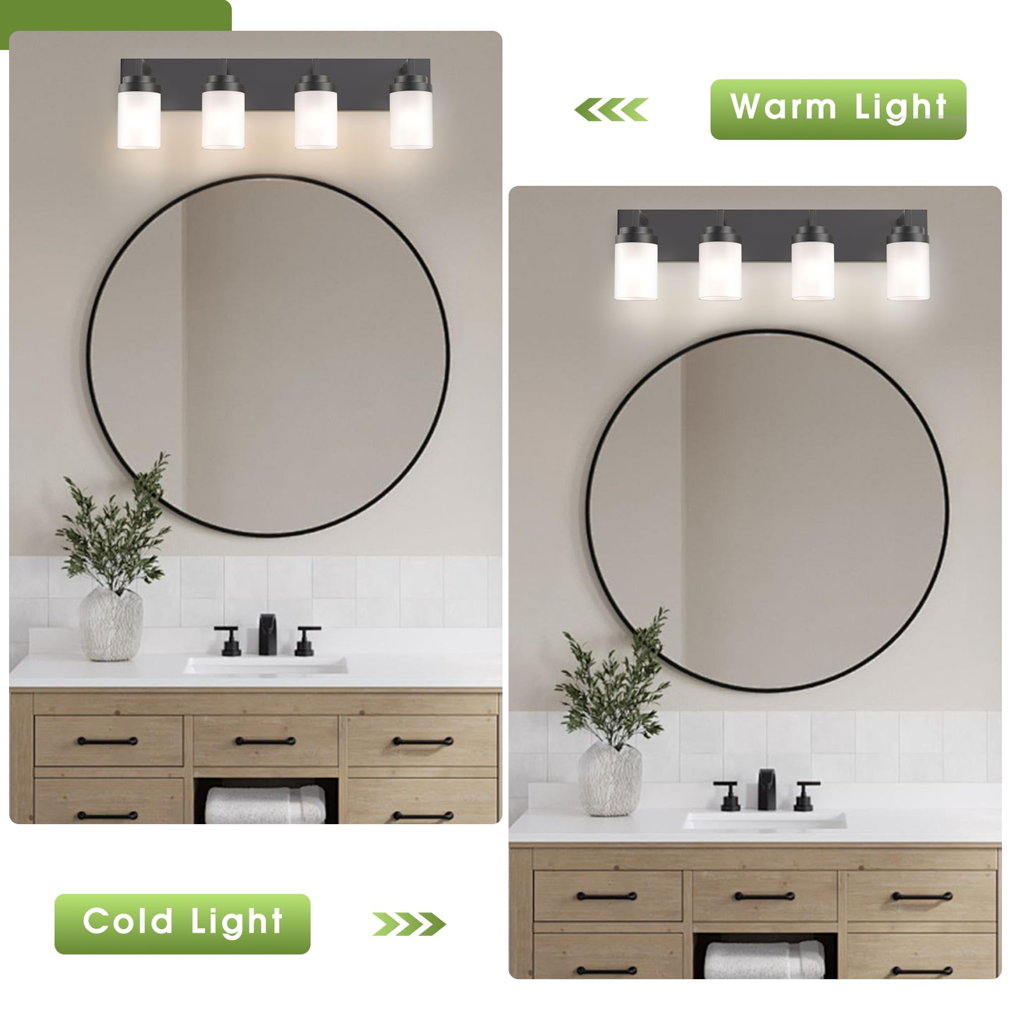 4 Light Bathroom Vanity Light with Clear Glass Shade Bathroom Lighting Fixtures Over Mirror - Milky