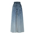 thumbnail image 5 of WTOBBY Women's Casual High Waisted Wide Leg Pants with Pockets Featuring Floral Print, Perfect for Everyday Comfort, Stylish Occasions and Effortless Summer Fashion ,Blue 3XL, 5 of 5