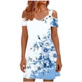 thumbnail image 2 of Ladies' Summer Dress Fashion Printed Strap Beach Skirt Off Shoulder Short Sleeve V-neck Short Dress, 2 of 6