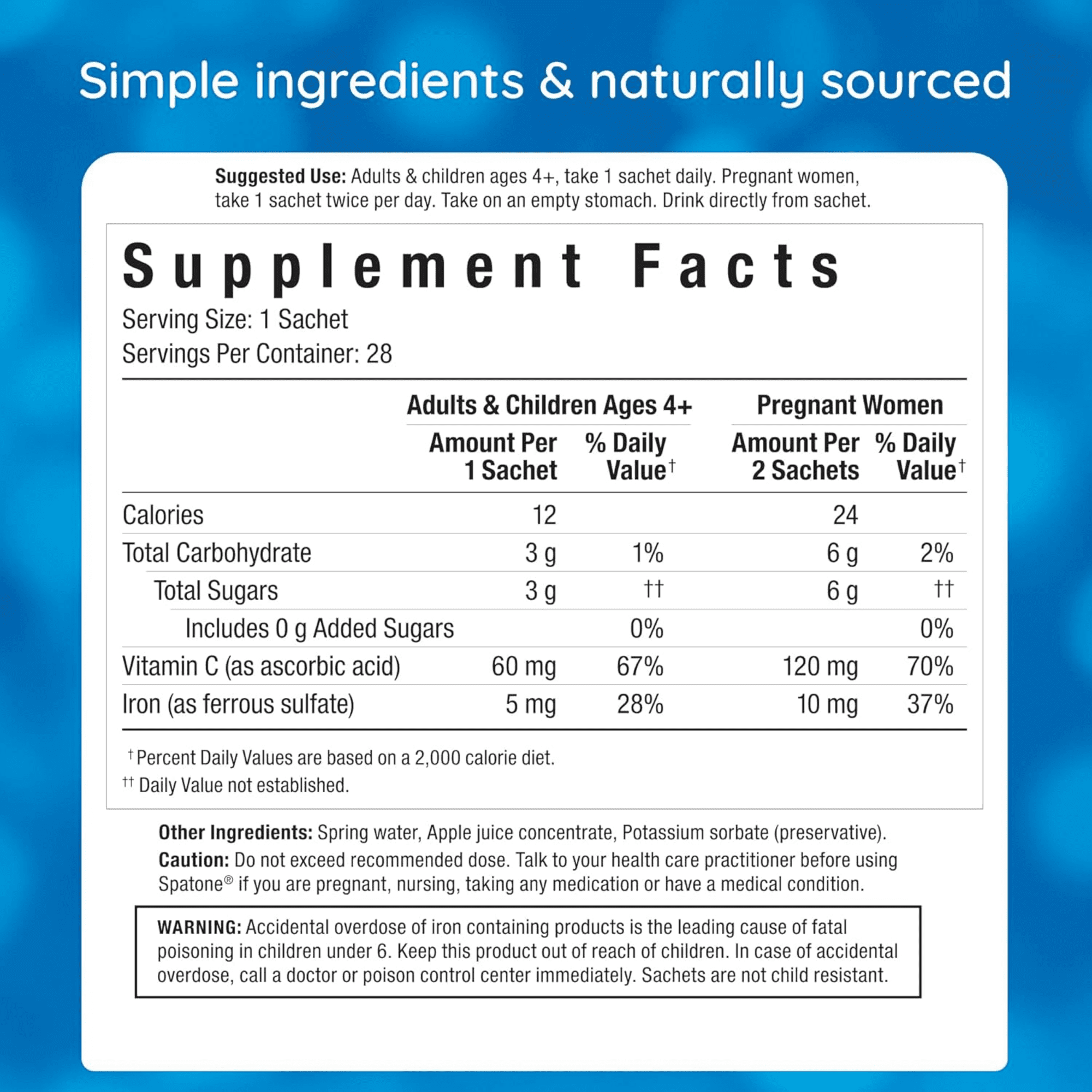 Spatone Natural Liquid Iron Supplement, Apple Flavor - 20 mL Sachet