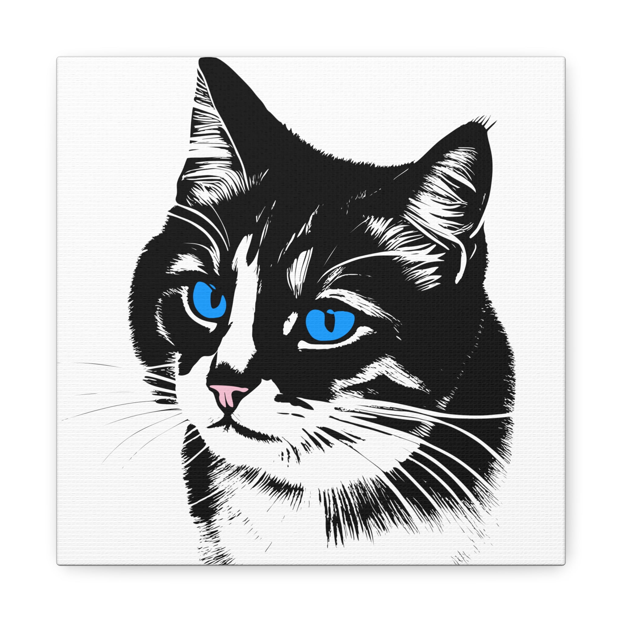 Black and White Blue Eyed Cat with background on Canvas Gallery Wraps