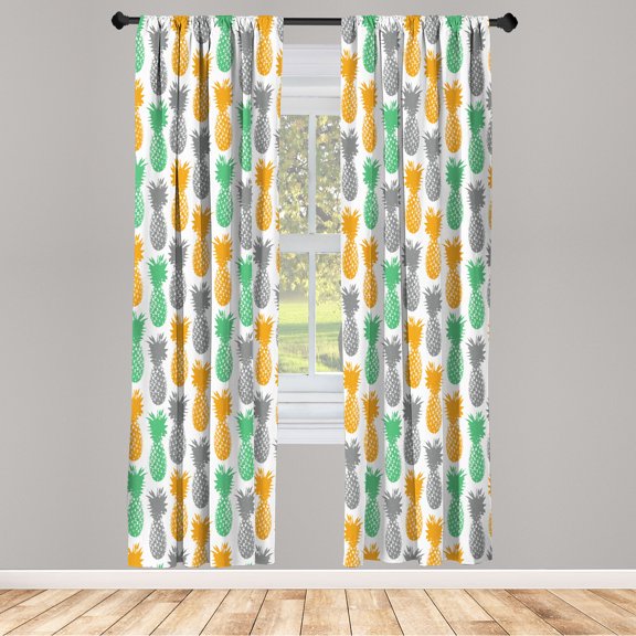 Ambesonne Pineapple Curtains, Summer Tropical Fruit Art, Pair of 28"x84", Grey Mustard