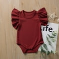 thumbnail image 2 of Baby Girls Ruffle Short Sleeve Bodysuit Infant Solid Onesie Casual Plain Blouse Top Romper 0-18M, 2 of 7