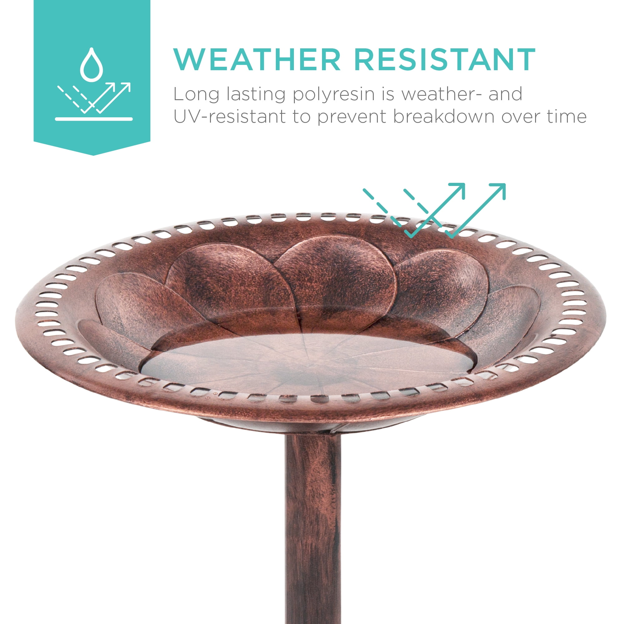 Best Choice Products Outdoor Rustic Pedestal Bird Bath Accent for Garden, Yard w/ Fleur-de-Lis Accents - Apricot