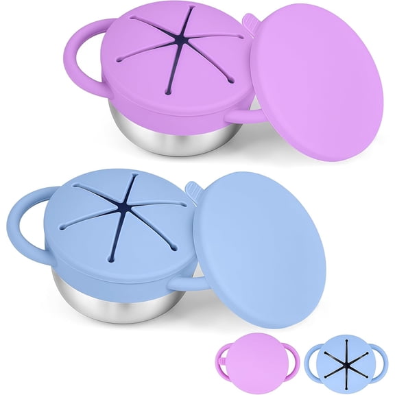 2 Pack Snack Cups for Toddlers Spill Proof,3-in-1 Detachable Stainless Steel Baby Food Containers with Spill-Proof Silicone Lids & Handles,On-the-Go Kids Snack Containers Box