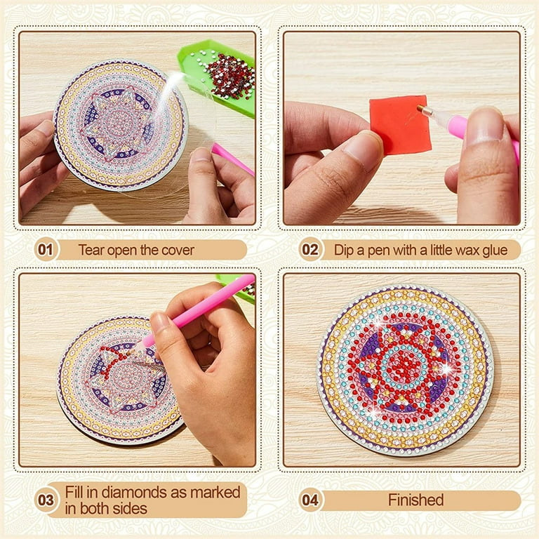 Logaoto Diamond Painting Coasters Kit, 8 Pcs Mandala Diamond Painting Coasters with Holder, Diamond Art Crafts for Adults & Kids