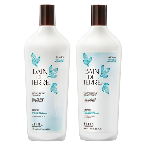 Bain de Terre Moisturizing Shampoo and Conditioner Set | Jasmine | Hydrates & Moisturizes Dry, Damaged Hair | Argan & Monoi Oils | Paraben Free | Color-Safe | 13.5 Fl Oz