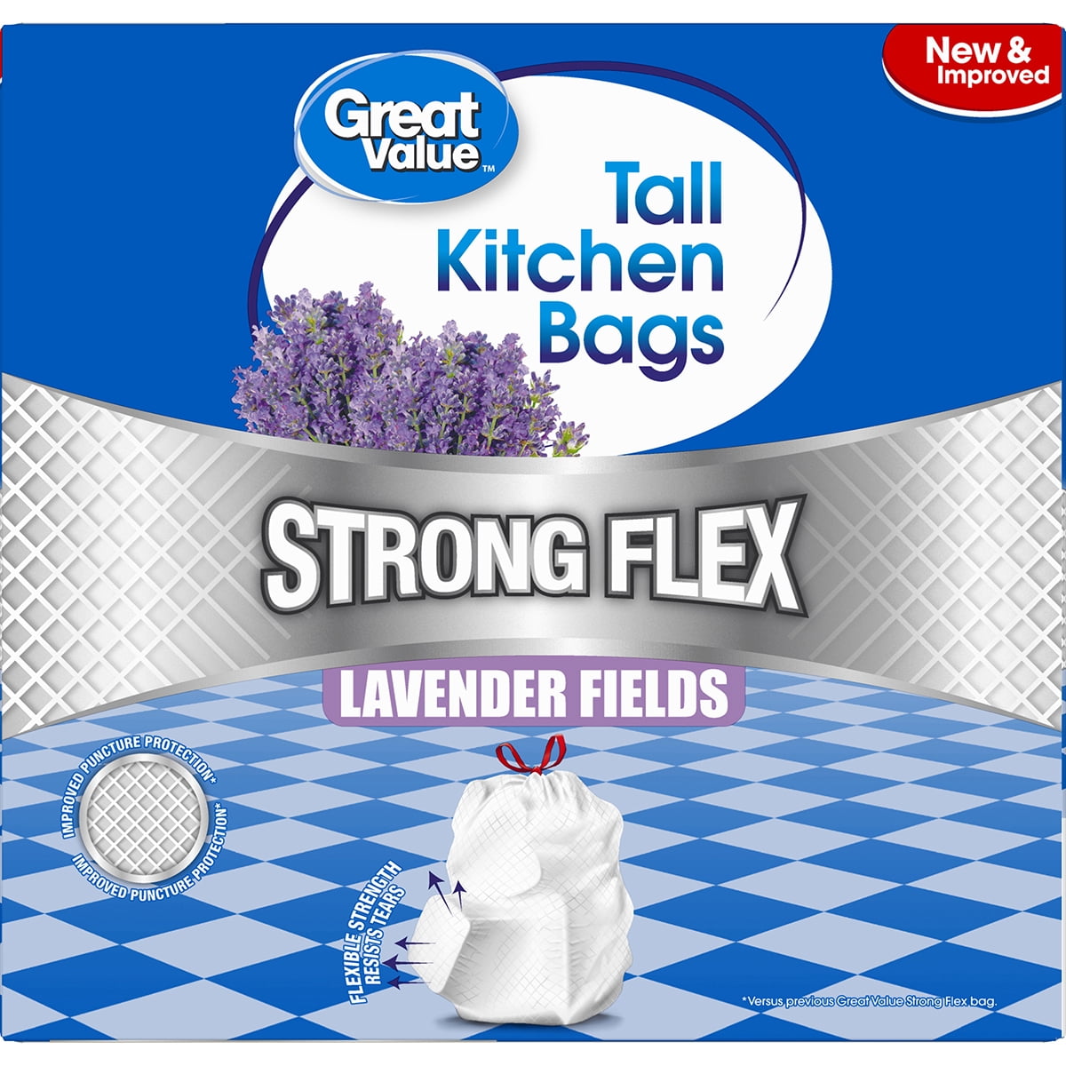 Great Value Strong Flex Tall Kitchen Drawstring Trash Bags, Lavender  Fields, 13 Gallon, 45 Count – Venezuela Market