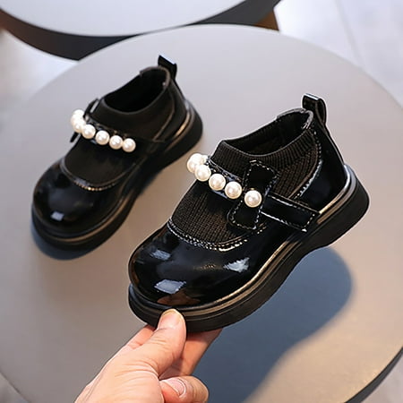 

HAXMNOU Girls Children Little Kid Big Kid Dress Flat Ballerina Shoe PU Leather Shoes Comfort Dress Shoes Single Shoes Black