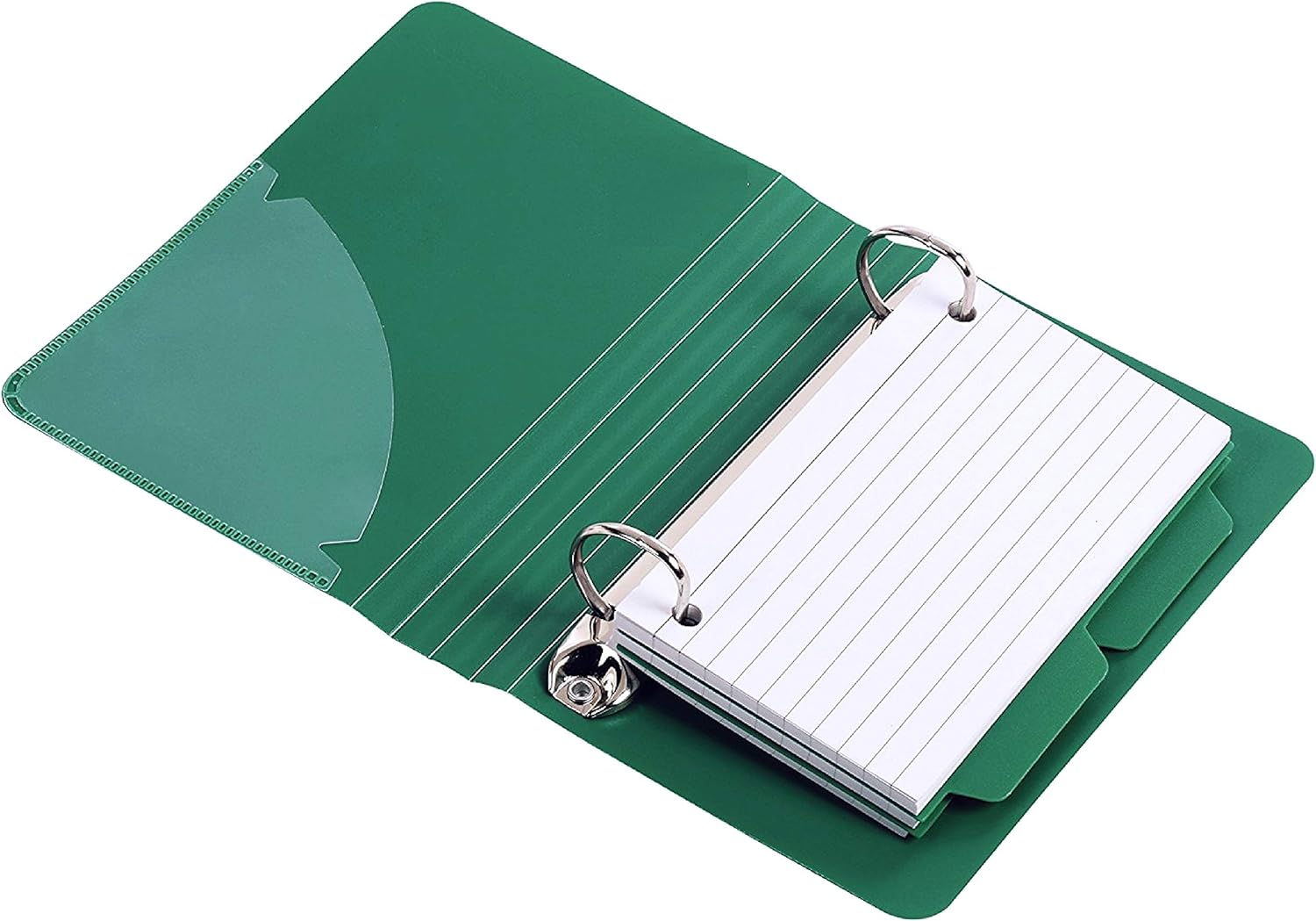 Green Index Card Binder  100 White 3"x5" Cardstock Index Cards, Lined Portrait Format