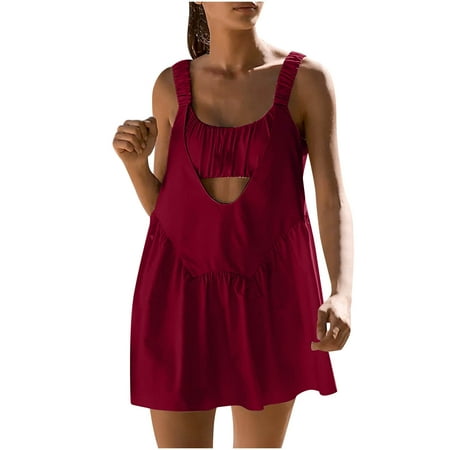 yillto Women s Tennis Dresses Sleeveless Backless Built-In Bra and Shorts Mini Dresses Casual Athletic Dresses