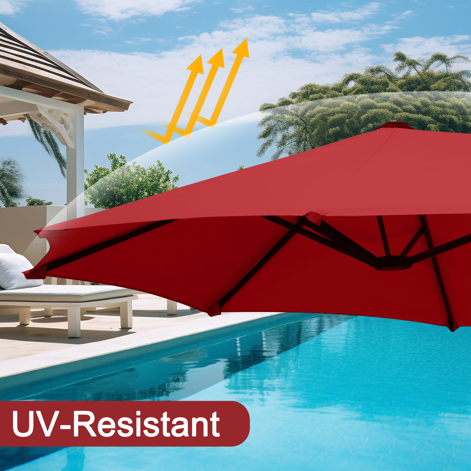 Autlaycil 13ft Rectangle Patio Umbrella with Crank System, Sturdy Ribs for Pool, Yard, Market - Red