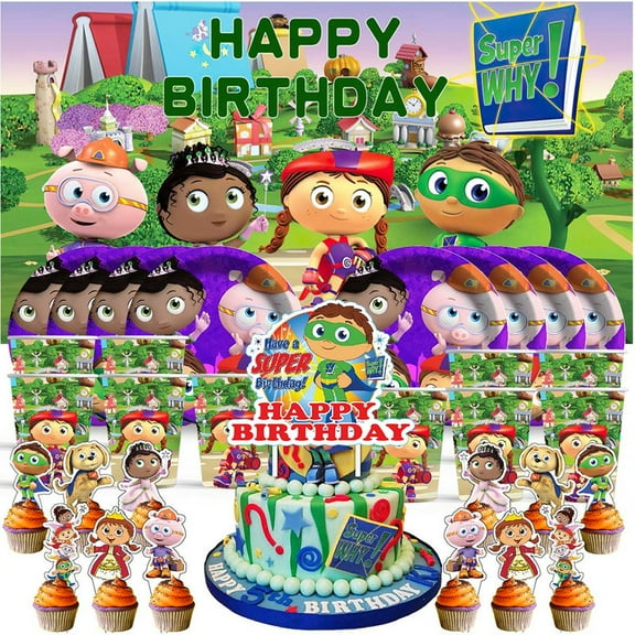 super why Birthday Cups Party Supplies Decor Backdrop Plates Fans Decorations Banner