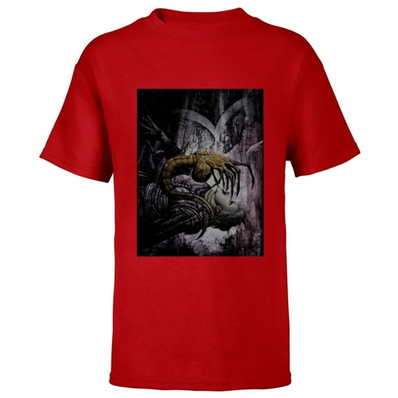 Alien 45th Anniversary Xenomorph Facehugger Attacking Art - Short Sleeve T-Shirt for Kids - Customized-Red