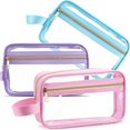 thumbnail image 1 of Bolsas de cosméticos transparentes de color rosa con cremallera para viajes aprobadas por la TSA, 1 of 7