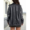 thumbnail image 4 of Leather Jacket Women Faux Oversized Motorcycle Coats 2025 Fall Fashion Outfits Winter Clothes Grey L, 4 of 5